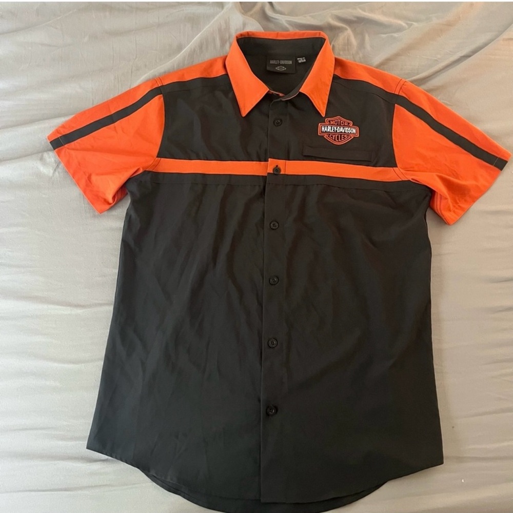 Harley-Davidson Men's Orange and Black Casual Shirt